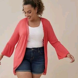 Torrid Lace Trim Super Soft Cardi Women's 2X Teaberry